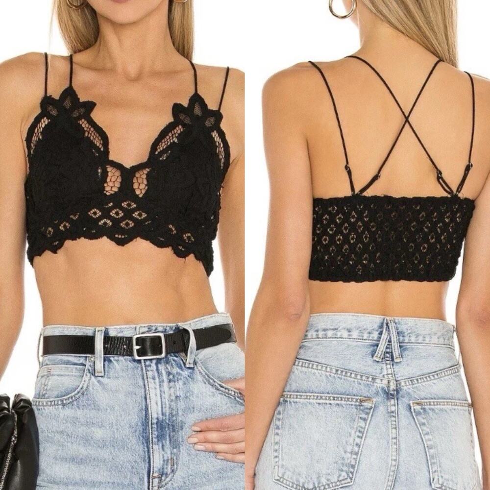 FP One Free People Adella Bralette Black Size Unsure Fits Like S Lace Strappy
